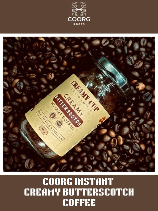 coorg Creamy Butterscotch Instant Coffee powder Bottle from Coorg Roots