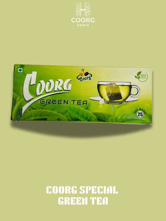 A vibrant image of Coorg Green Tea, showcasing its rich green color and fresh leaves, symbolizing quality and flavor