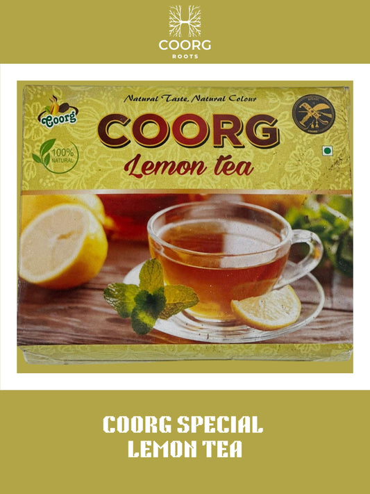 A steaming cup of Coorg Lemon Tea, showcasing vibrant lemon slices and aromatic herbs, inviting a refreshing experience.