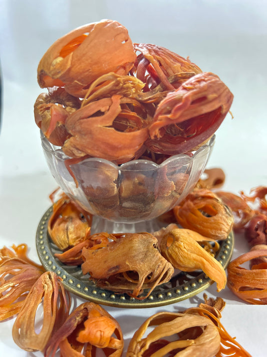 Dried Jaipathri flowers, showcasing their delicate textures and natural colors.