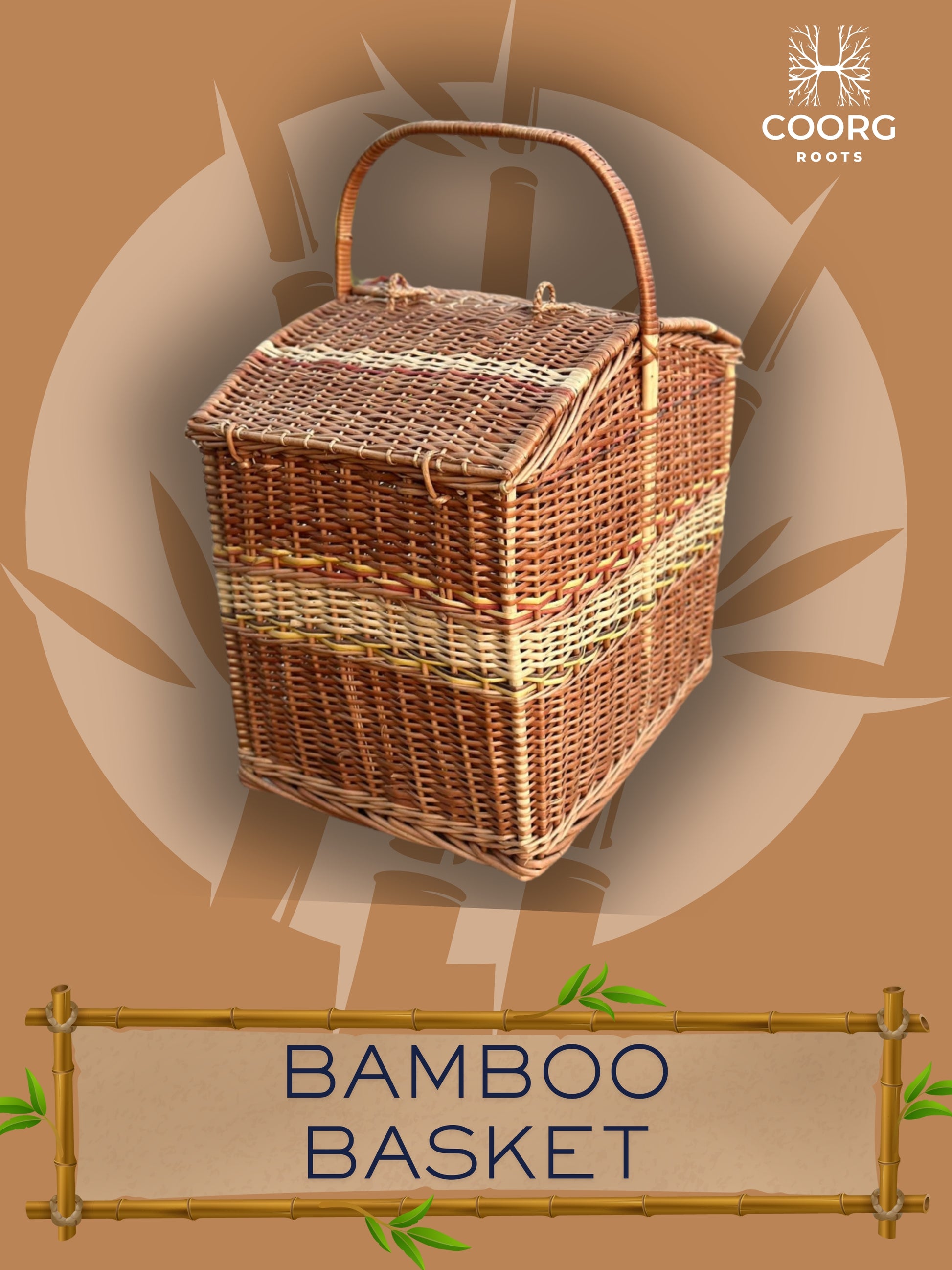 Eco-friendly bamboo picnic basket, ideal for outdoor use, handmade and durable