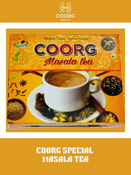 A steaming cup of Coorg special masala tea, showcasing rich spices and a warm, inviting aroma.